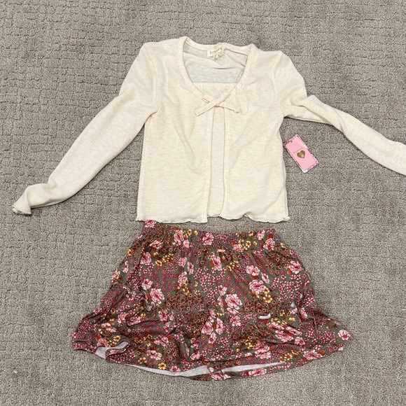 btween Cream Cardigan and Floral Skirt Set - Picture 1 of 1